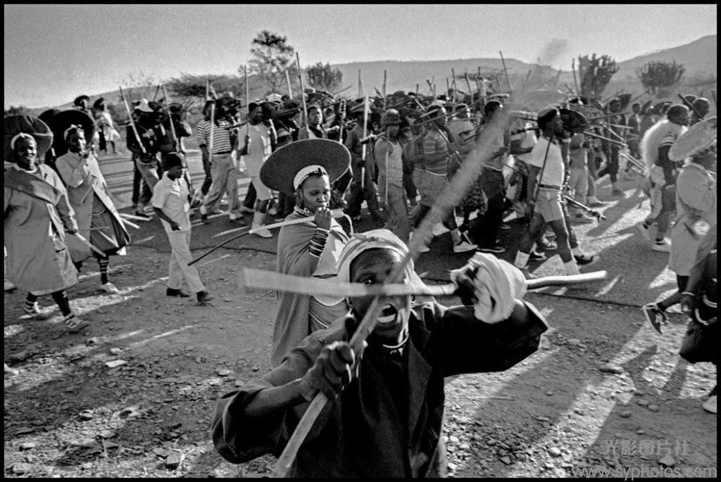 South Africa.  Zululand.  Zulus on their way to celebrate a wedding. 1985